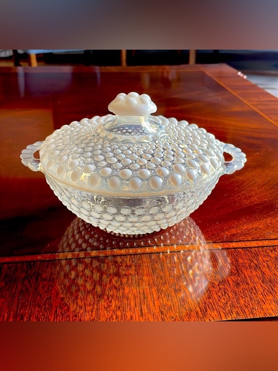 Anchor Hocking Other - Vintage Anchor Hocking Moonstone Opalescent Hobnail class covered bo…